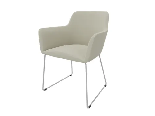 Bezoekersstoel Sledeframe Ronde Buis Verchroomd Beige