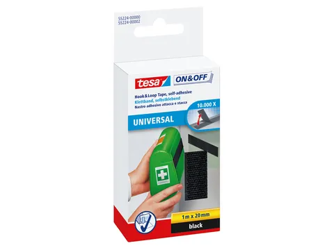 Klittenband tesa On&Off 55224 20mmx1m zwart