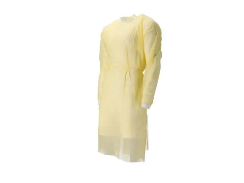 Pp Non Woven Isolatieschort Geel Pe Coating Tricot Manchet 100 Stuks