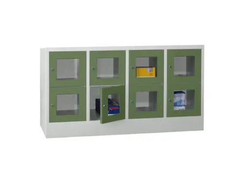 lockerkast,HxBxD 855x1600x500mm,4x2vakken,RAL7035,front RAL6011
