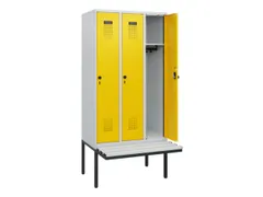 locker met bank,HxBxD 1950x900x815mm,3vak,vak B 300mm,draaigrendel