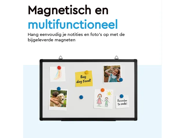 BRASQ Magnetisch Whiteboard 90x60cm Zwart met accessoire set
