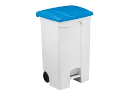 Contitop,mobiele afvalbak met pedaal 90L wit/blauw