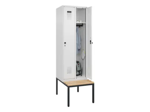 locker met bank,HxBxD 2120x600x815mm,2vak,vak B 300mm,draaigrendel