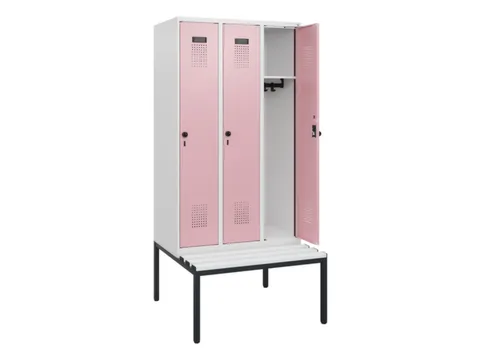 locker met bank,HxBxD 1950x900x815mm,3vak,vak B 300mm,draaigrendel