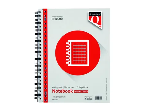 Collegeblok Quantore A4 ruit 10mm 23-gaats 100vel 70 Gram