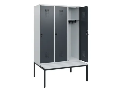 locker met bank,HxBxD 1950x1200x815mm,3vak,vak B 400mm,draaigrendel