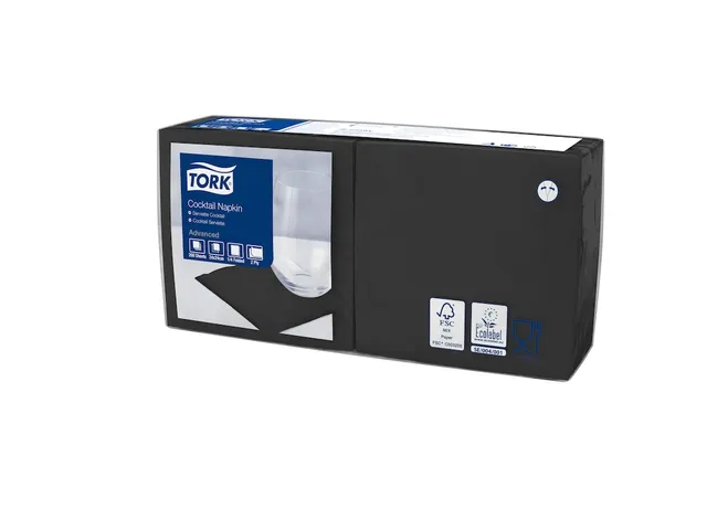Tork 477829 Cocktailservet Zwart 24x24cm 2-laags 1/4 vouw 12x200st