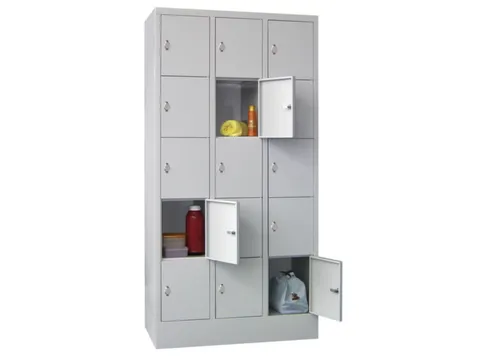 lockerkast,HxBxD 1850x900x500mm,3x5vakken,RAL7035,front RAL5010