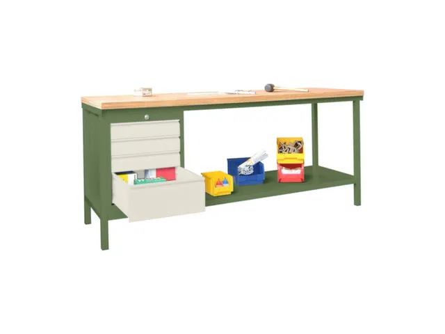 établi,HxlxP 900x2000x700mm,piètement/corps RAL6011,face avant RAL90