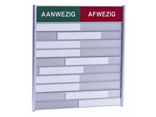 Aan- afwezigheidsbord voor 10 namen