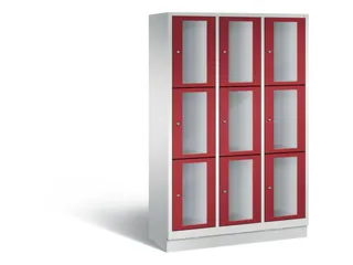 Lockerkast 1800x1200x500mm 3x3 vakken Cilinderslot, Sokkel, RAL3003 - 2