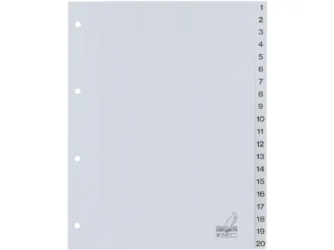 Tabbladen Kangaro A4 4-Gaats G420C 1-20 Genummerd Grijs Pp