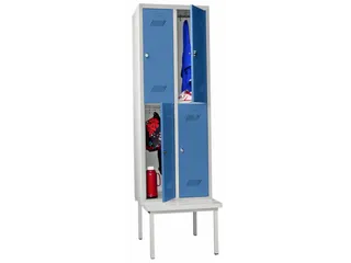 Garderobekast 2150x630x800mm 2x2 Vakken Zitbank Ral7035 Front Ral5012 - 3