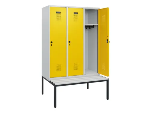locker met bank,HxBxD 1950x1200x815mm,3vak,vak B 400mm,draaigrendel