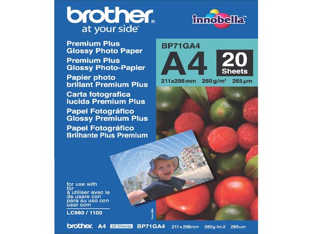 Inkjetpapier Brother Bp-71 A4 glans 260 gram 20vel | FotopapierWinkel.nl
