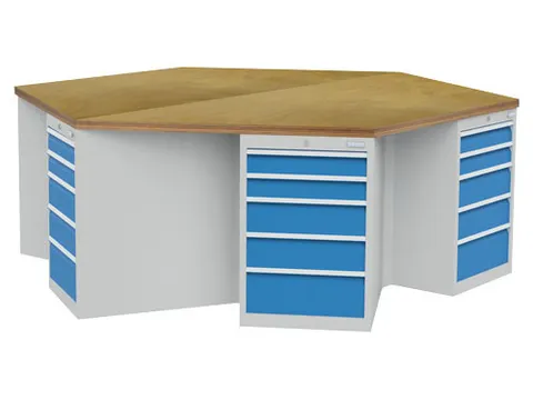 groepswerkbank,HxBxD 859x2500x2165mm,multiplexblad,6containers