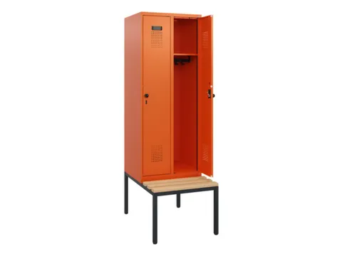 locker met bank,HxBxD 1950x600x815mm,2vak,vak B 300mm,draaigrendel