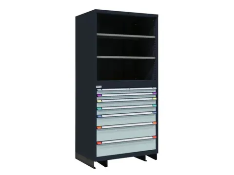 combikast,HxBxD 2100x1005x695mm,7lade(n),key lock,2xStalen bodem