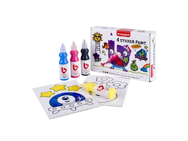 Stickerverf Bruynzeel met 2 sjablonen set à 4 kleuren