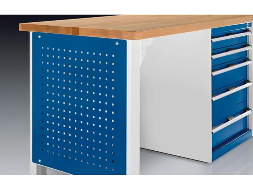 zijpaneel,v. werkbank,BxD 610x25mm,geperfor.,RAL5010