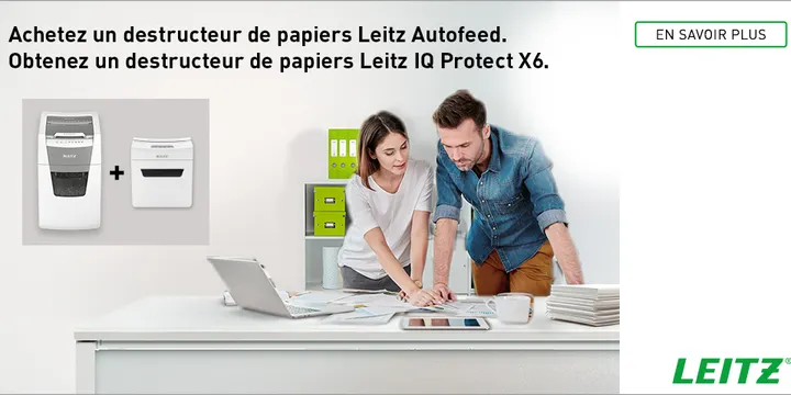Destructeur Leitz IQ Protect 6X gratuit à l'achat d'un destructeur Leitz IQ AutoFeed 300 ou 600!
