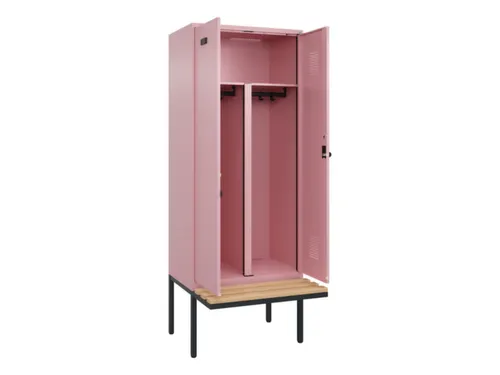 PBM-locker met bank,HxBxD 2120x800x815mm,2vak,vak B 400mm,draaigrendel