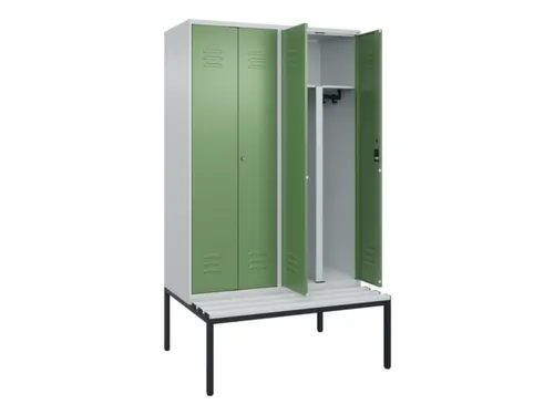 PBM-locker met bank,HxBxD 2120x1200x815mm,4vak,vak B 300mm,cil.-slot
