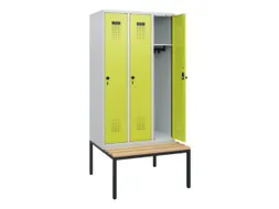 locker met bank,HxBxD 1950x900x815mm,3vak,vak B 300mm,draaigrendel