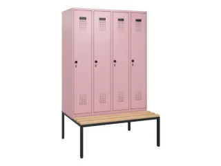 locker met bank,HxBxD 1950x1200x815mm,4vak,vak B 300mm,draaigrendel - 2