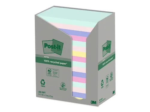 Memoblok 3M Post-it 655 76x127mm recycled rainbow pastel 16 Stuks