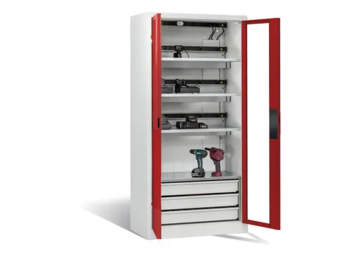 acculaadkast 1950x930x500mm 15stekkerdozen 230V ventilator fr. RAL3003