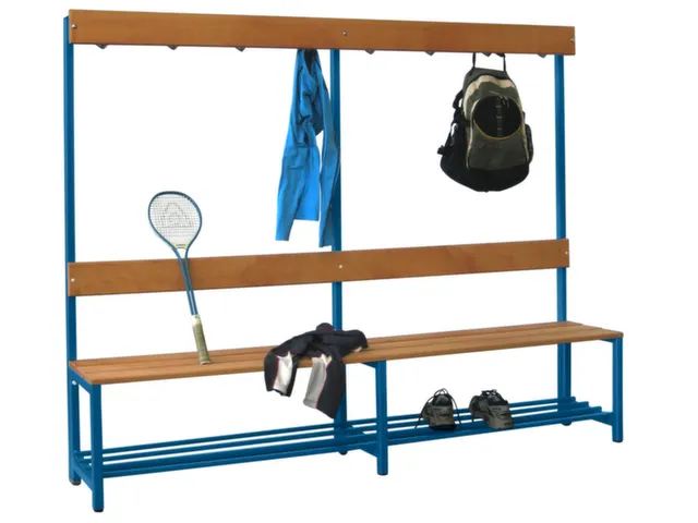 banc-patère,LxP 2000x400mm,barrettes en bois hêtre,piètement RAL501