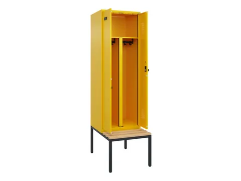 PBM-locker met bank,HxBxD 2120x600x815mm,2vak,vak B 300mm,draaigrendel