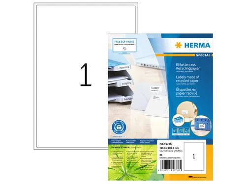 HERMA 10736 Etiketten gerecycled papier A4 199,6x289,1mm Wit 80 stuks