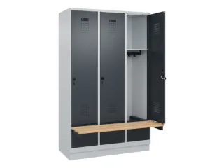 locker met bank,HxBxD 1950x1200x815mm,3vak,vak B 400mm,draaigrendel - 1