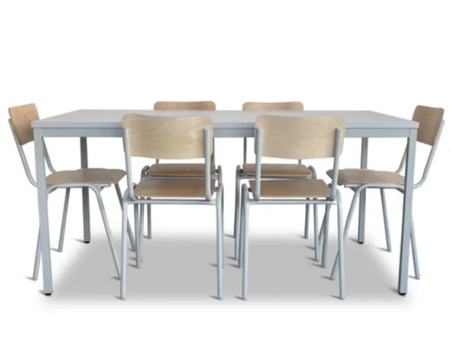 Kantineset,6Stoelen,1Tafel,Zitting Beuken Multiplex Natuur,Blad Grijs