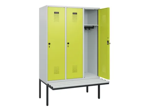 locker met bank,HxBxD 1950x1200x815mm,3vak,vak B 400mm,draaigrendel