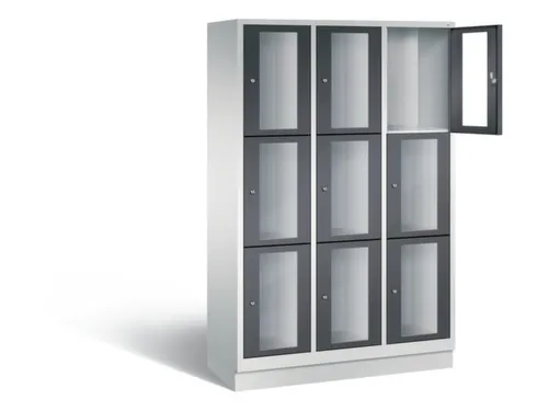 Lockerkast 1800x1200x500mm 3x3 vakken Cilinderslot, Sokkel RAL7021