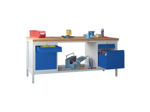 Werkbank 900x2000x700mm 4laden Frame/behuizing Ral7035 Front Ral5010