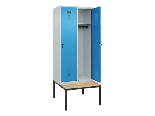 locker met bank,HxBxD 2120x800x815mm,2vak,vak B 400mm,draaigrendel
