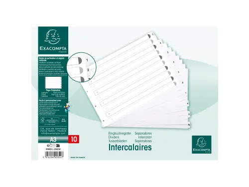 Bedrukte Tabbladen Karton Geplastificeerde Tabs 10 Tabs 1-10 A3 Wit