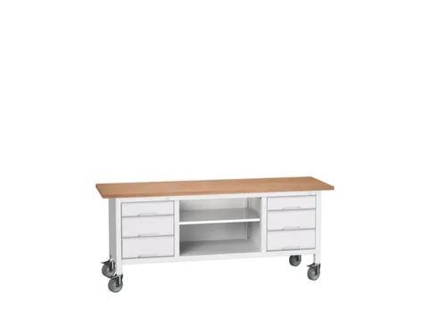 werkbank,HxBxD 830x2000x600mm,multiplexblad,uitrusting: 6laden,legbord