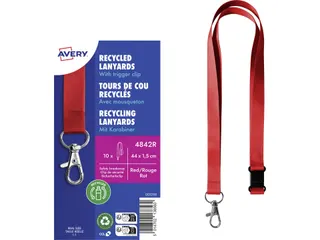 Lanyard Avery rPET rood 440x15mm met karabijnhaak 10 stuks - 1