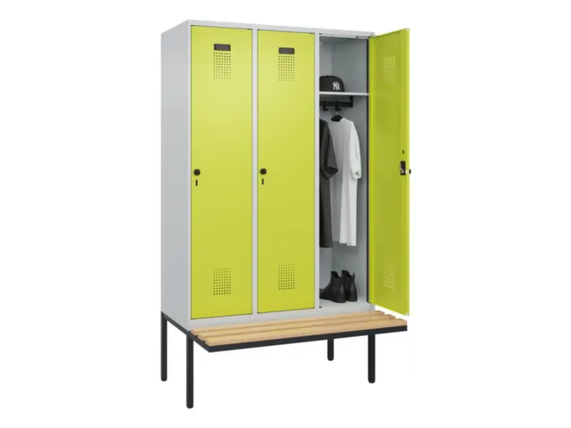 locker met bank,HxBxD 2120x1200x815mm,3vak,vak B 400mm,draaigrendel