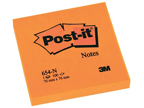Memoblok Post-it 654 76x76mm oranje 100 vel