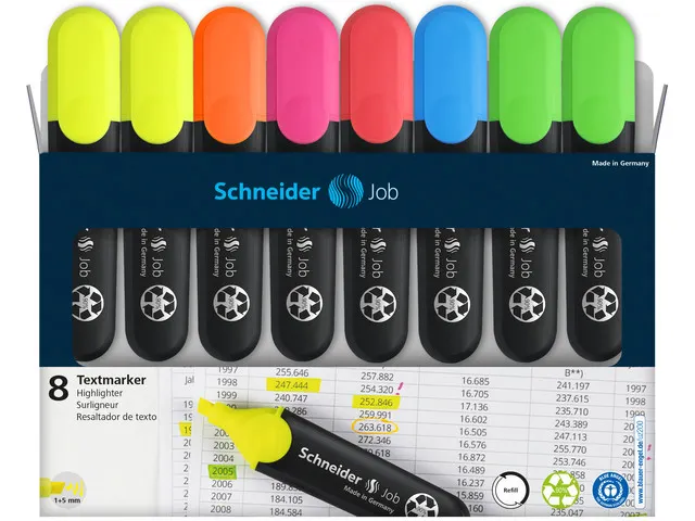 Markeerstift Schneider Job 150 etui a 8 stuks assorti kleuren