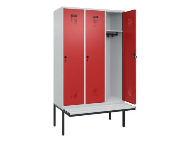 locker met bank,HxBxD 2120x1200x815mm,3vak,vak B 400mm,draaigrendel
