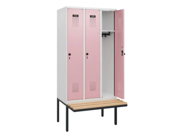 locker met bank,HxBxD 1950x900x815mm,3vak,vak B 300mm,draaigrendel