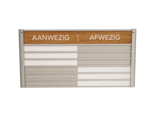 Menoor In-Uit bord 6 namen Aluminium Aanwezig/Afwezig Houtlook